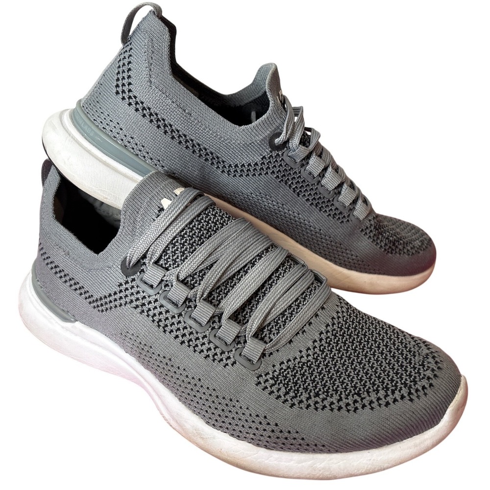 APL Womens TechLoom Phantom Running Shoes Grey White Knit Low Top Sneakers Sz 7
